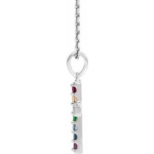 14K White Gold Round 1.5 Mm  Natural Multi-Colored Gemstone Cross Necklace, Length: 18 In
