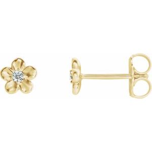 14K Yellow Gold Round Shape 1.5 Mm April Youth Imitation Birthstone Flower 4-Prong Earrings With Backs