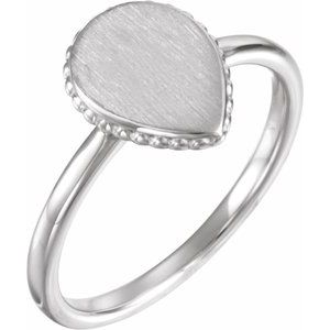 Sterling Silver Teardrop 12 X 9.3 Mm Brush Polished Signet Ring Size 7