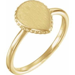 14K Yellow Gold Teardrop 12 X 9.3 Mm Brush Polished Signet Ring Size 7