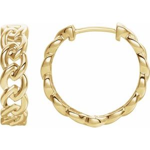 14K Yellow Gold Pair Chain Link Hinged Hoop Earrings, Length: 19.6 Mm, Thickness: 5.2 Mm
