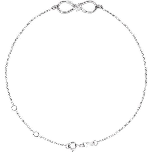 14K Yellow Or White Gold Round  1.3 Mm 21.8 X 6.2 Mm 6 1/2-7 1/2 In I1, G-H Polished 1/8 Ctw Natural Diamond Infinity Bracelet