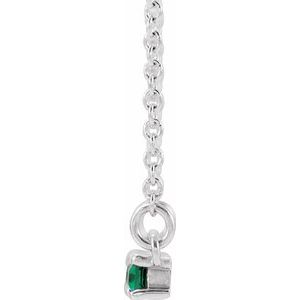 14K White Gold Straight Baguette 4 X 2Mm G-H I1 Lab-Grown Emerald And 1/6 Ctw Natural Diamond Bar Necklace, Length: 18 In