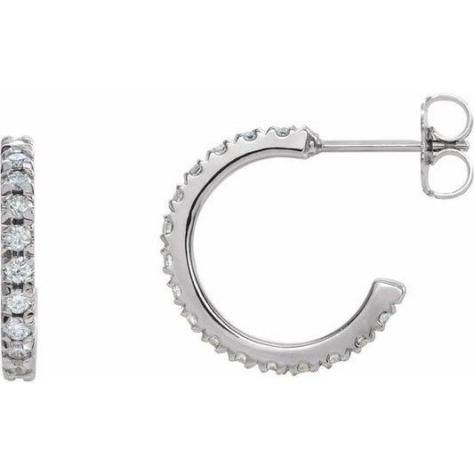 14K White Gold Round 1.7Mm  I1, Gh Friction Back Polished Natural Diamond French-Set C-Hoop Earrings