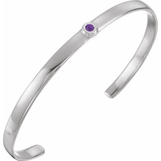 14K White Gold Round  3 Mm 6 In Polished Natural Amethyst Cuff Bracelet