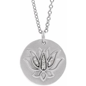 14K White Gold 13 Mm 16-18 In Polished .025 Ctw Natural Diamond Lotus Necklace