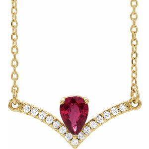 14K Yellow Gold Pear 6 X 4Mm G-H I1 Natural Ruby And .06 Ctw Natural Diamond Necklace, Length: 16 In