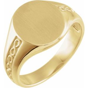 14K Yellow Gold Oval 15.36 X 13 Mm Brush Polished Signet Ring Size 11