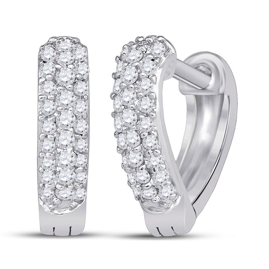 10K White Gold Womens Round Pave-set Diamond Heart Hoop Earrings 1/5 Cttw, Length: 0.39 In, Width: 0.12 In