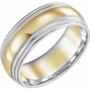 14K White/Yellow/White Gold 8 Mm Polished Comfort-Fit Double Milgrain Band Size 13.5