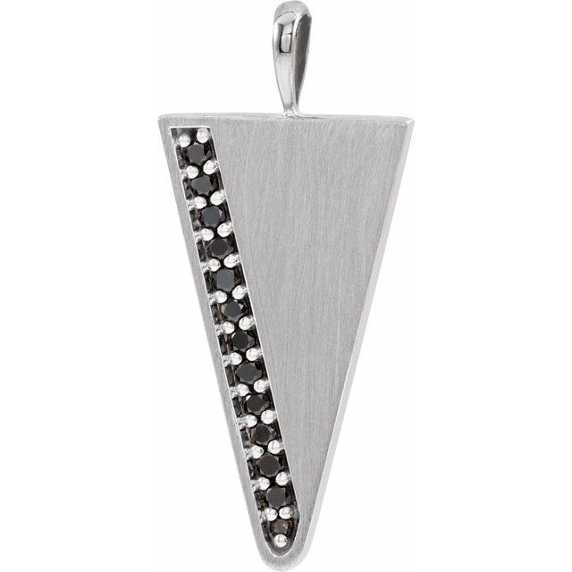 14K White Gold 24.25 X 13.91 Mm Polished 1/6 Ctw Black Natural Diamond Triangle Necklace