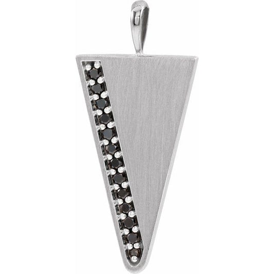 14K White Gold 24.25 X 13.91 Mm Polished 1/6 Ctw Black Natural Diamond Triangle Necklace