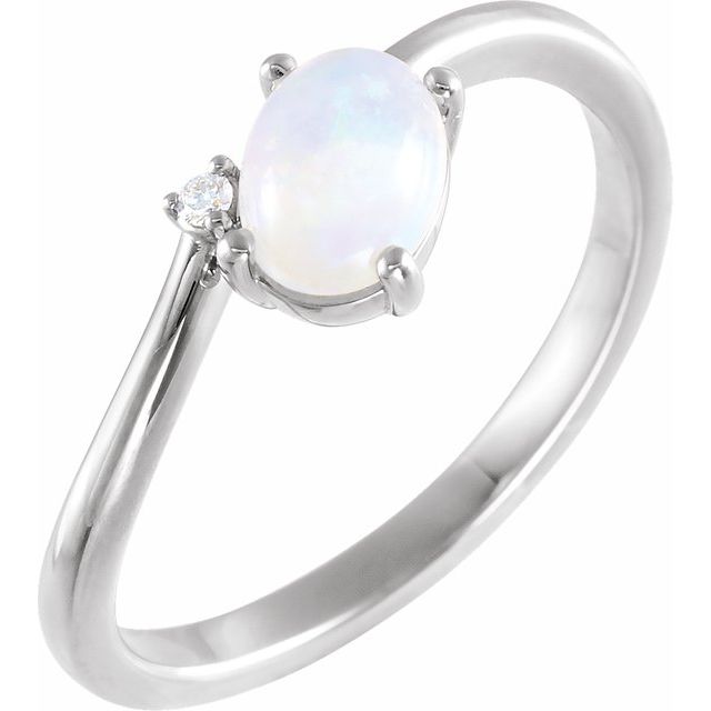 14K White Gold Or Sterling Silver Oval 6 X 4 Mm Polished Natural Ethiopian Opal And .01 Ctw Natural Diamond Bypass Ring, Size 7
