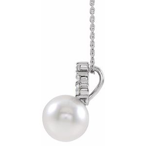 14K White Gold Pearl 9.5-10.0 Mm G-H I1 Cultured White Freshwater Pearl And 1/4 Ctw Natural Diamond Bar Necklace, Length: 18 In