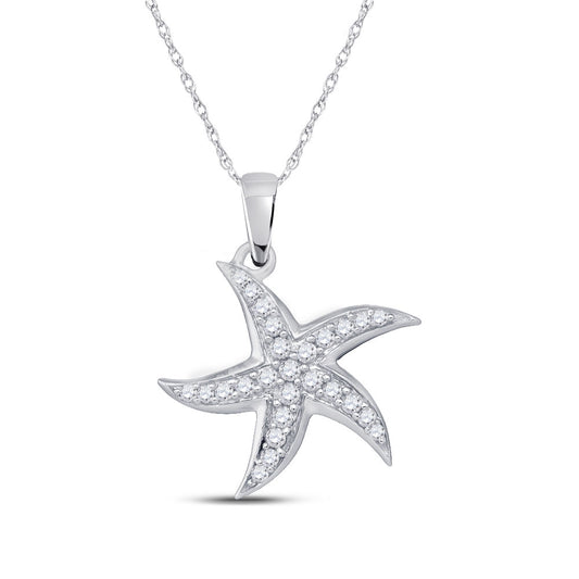 10K White Gold Womens Round Diamond Starfish Nautical Pendant 1/4 Cttw, Length: 0.79 In, Width: 0.67 In