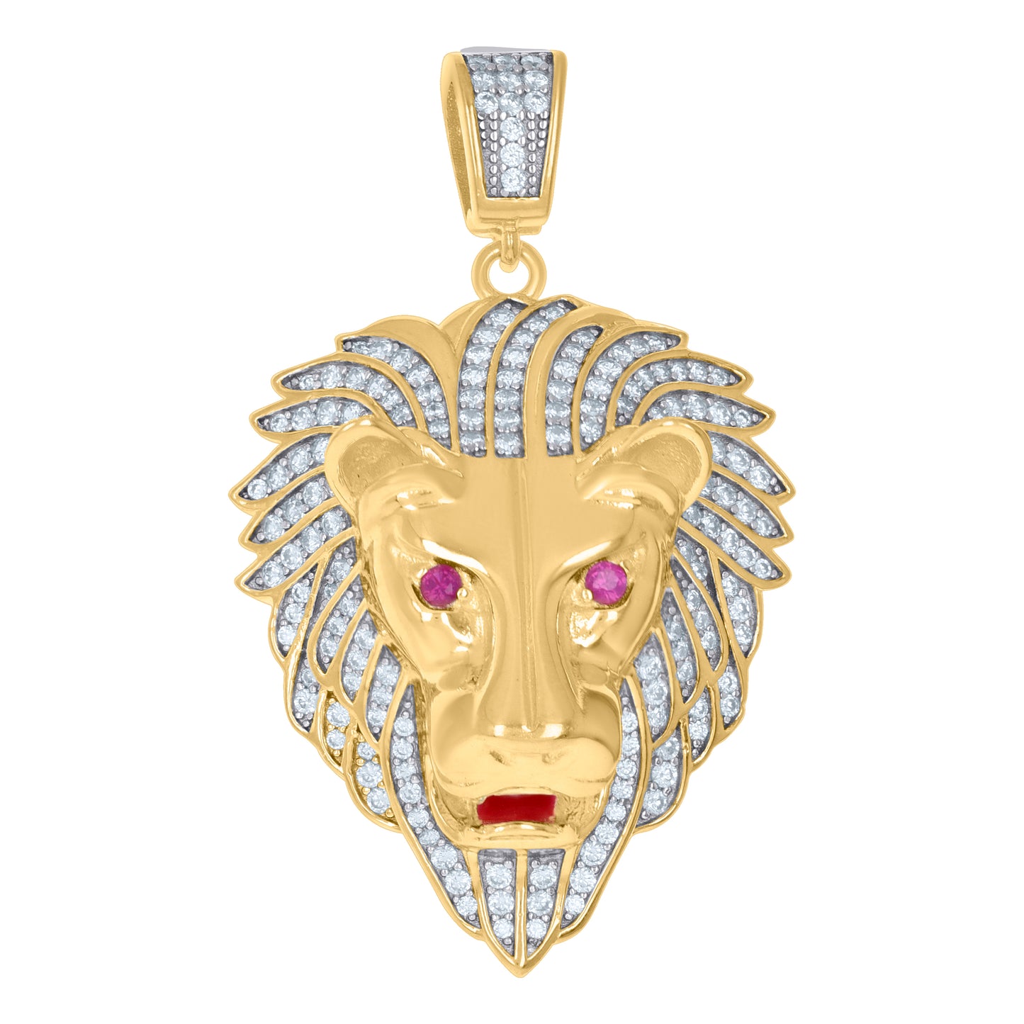 Sterling Silver Men Pink Cubic-Zirconia Zodiac Sign/Wildlife Animal Leo/Lion Charm Pendant