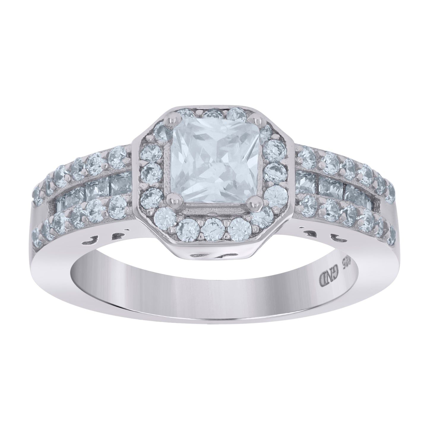 Sterling Silver Womens Cubic Zirconia Octagon Head Bridal Anniversary Engagement Wedding Ring