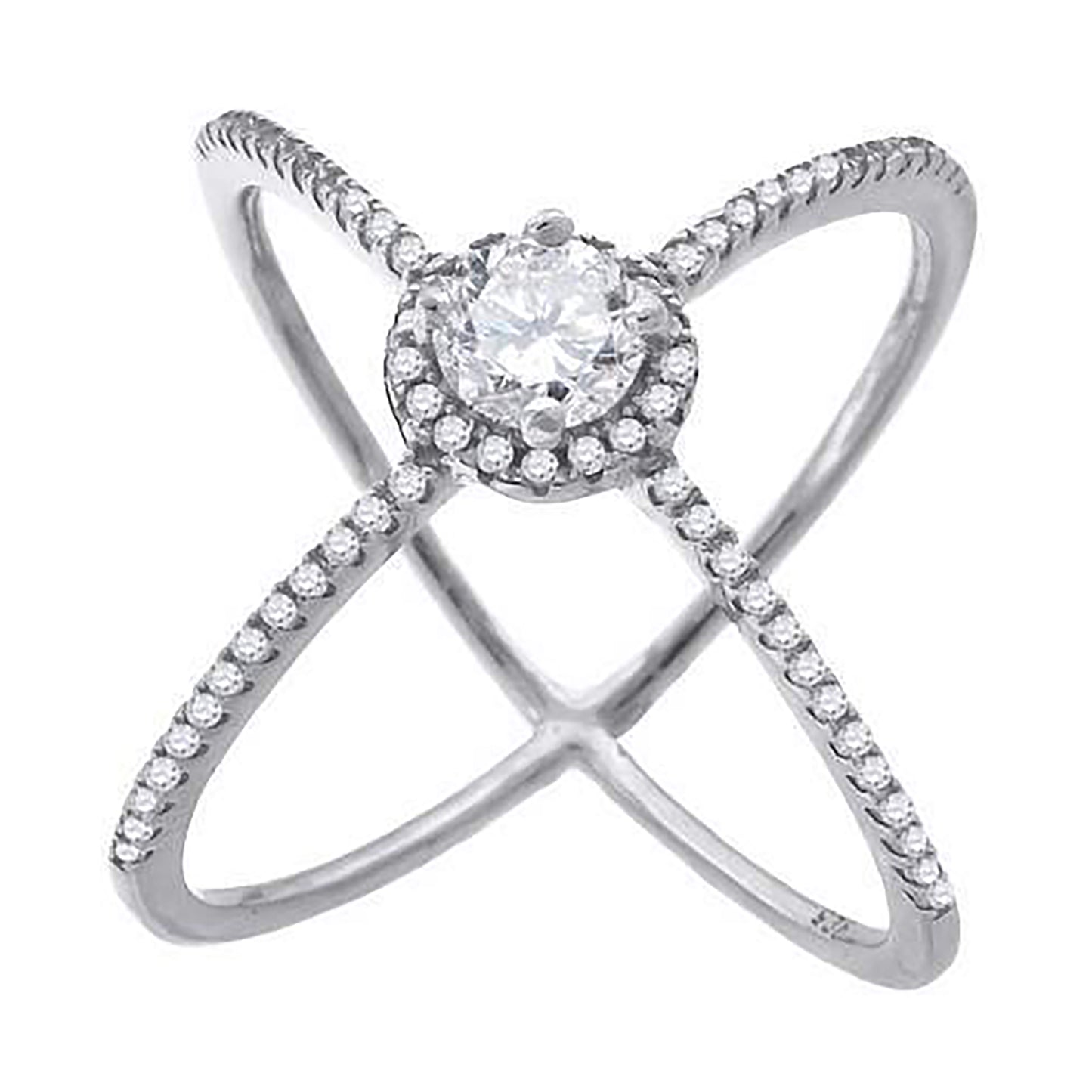 Sterling Silver Womens Cubic-Zirconia Criss Cross Fashion Bridal Anniversary Wedding Engagement Band Ring