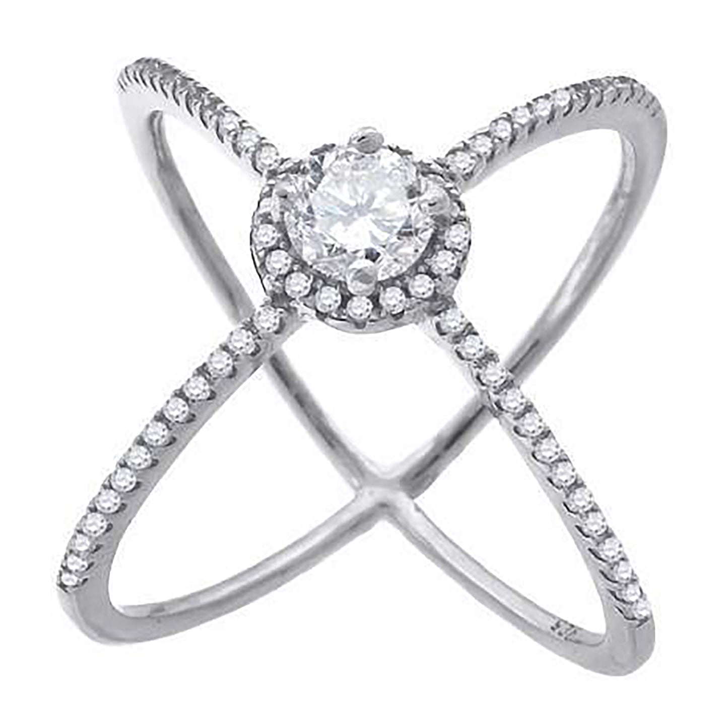Sterling Silver Womens Cubic-Zirconia Criss Cross Fashion Bridal Anniversary Wedding Engagement Band Ring