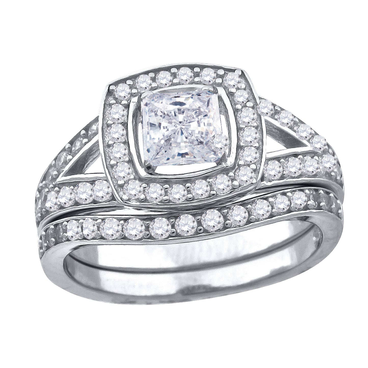 Sterling Silver Women's Cubic Zirconia Square Head Bridal Anniversary Engagement Wedding Ring