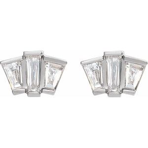 14K White Gold Tapered Baguette 4 X 1.75 X 1.25 Mm 1/3 Ctw Natural Diamond Geometric Cluster Earrings
