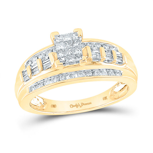 14K Yellow Gold Princess Diamond Cluster Bridal Wedding Engagement Ring 1/2 Cttw, Womens Size: 5-10