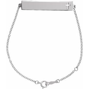 Sterling Silver 42 X 7 Mm 6 1/2-7 1/2 In Polished Engravable Pierced Cross Bracelet