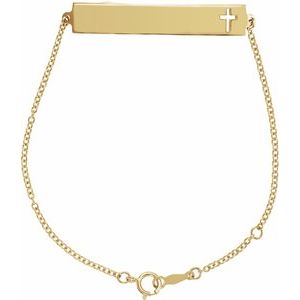 14K Yellow Gold 42 X 7 Mm 6 1/2-7 1/2 In Polished Engravable Pierced Cross Bracelet