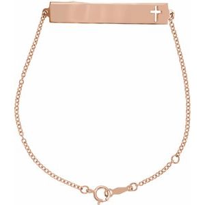 14K Rose Gold 42 X 7 Mm 6 1/2-7 1/2 In Polished Engravable Pierced Cross Bracelet