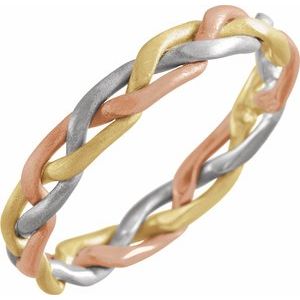 14K White/Yellow/Rose Gold 3.5 Mm Polished Hand-Woven Band Size 5