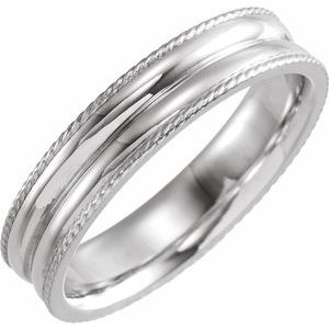 10K White Gold Comfort-Fit Rope Edge Grooved Band Size 10