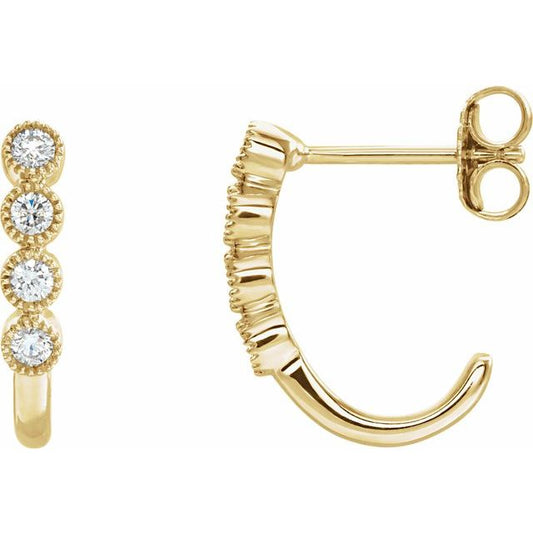 14K Yellow Gold 2 Mm Round Friction Back Polished 1/4 Ctw Natural Diamond J-Hoop Earrings