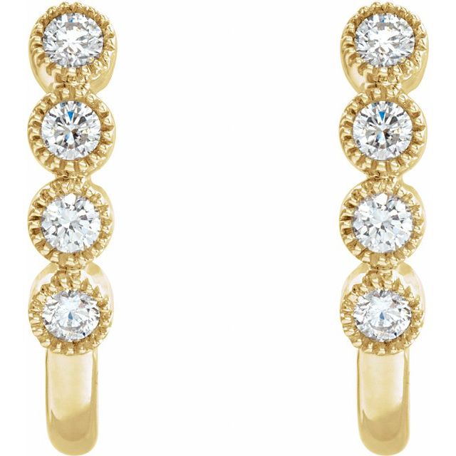 14K Yellow Gold 2 Mm Round Friction Back Polished 1/4 Ctw Natural Diamond J-Hoop Earrings