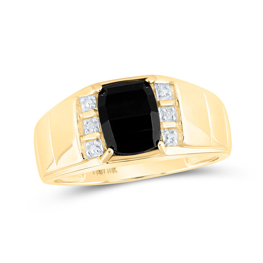 10K Yellow Gold Mens Round Diamond Black Onyx Solitaire Ring .02 Cttw, Mens Size: 7-13