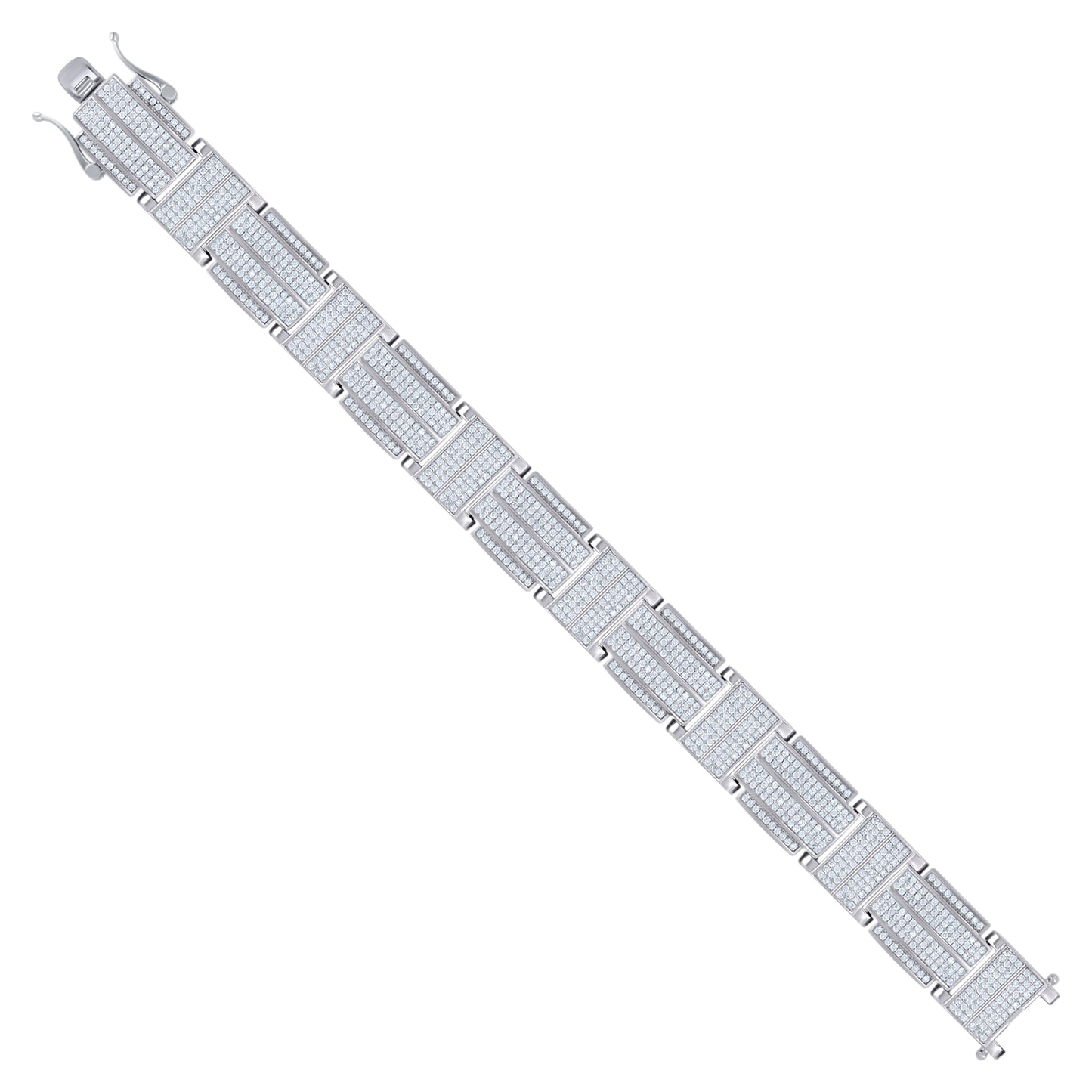 Sterling Silver Unisex Micropave Cubic Zirconia I-Link Bracelet