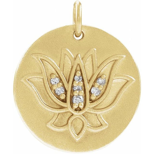 14K Yellow Gold 13 Mm Polished .025 Ctw Natural Diamond Lotus Pendant