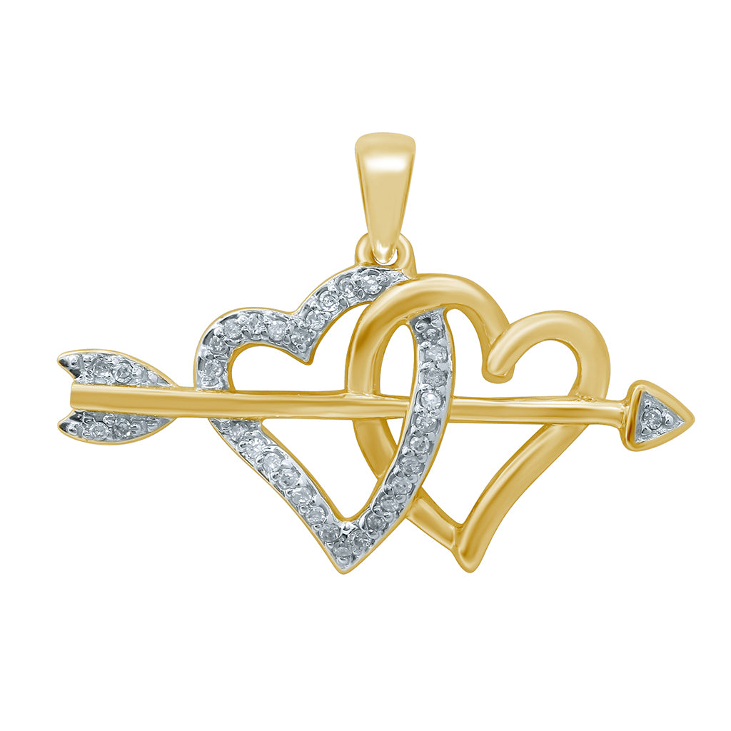 10K Yellow Gold  0.09-0.11  Cttw Diamond Ladies "Two Hearts" Pendant