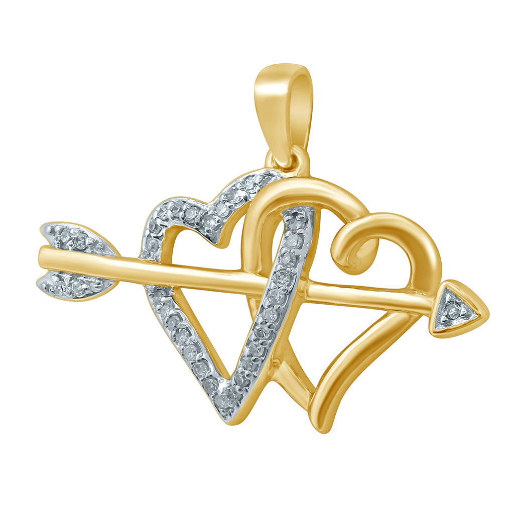 10K Yellow Gold  0.09-0.11  Cttw Diamond Ladies "Two Hearts" Pendant