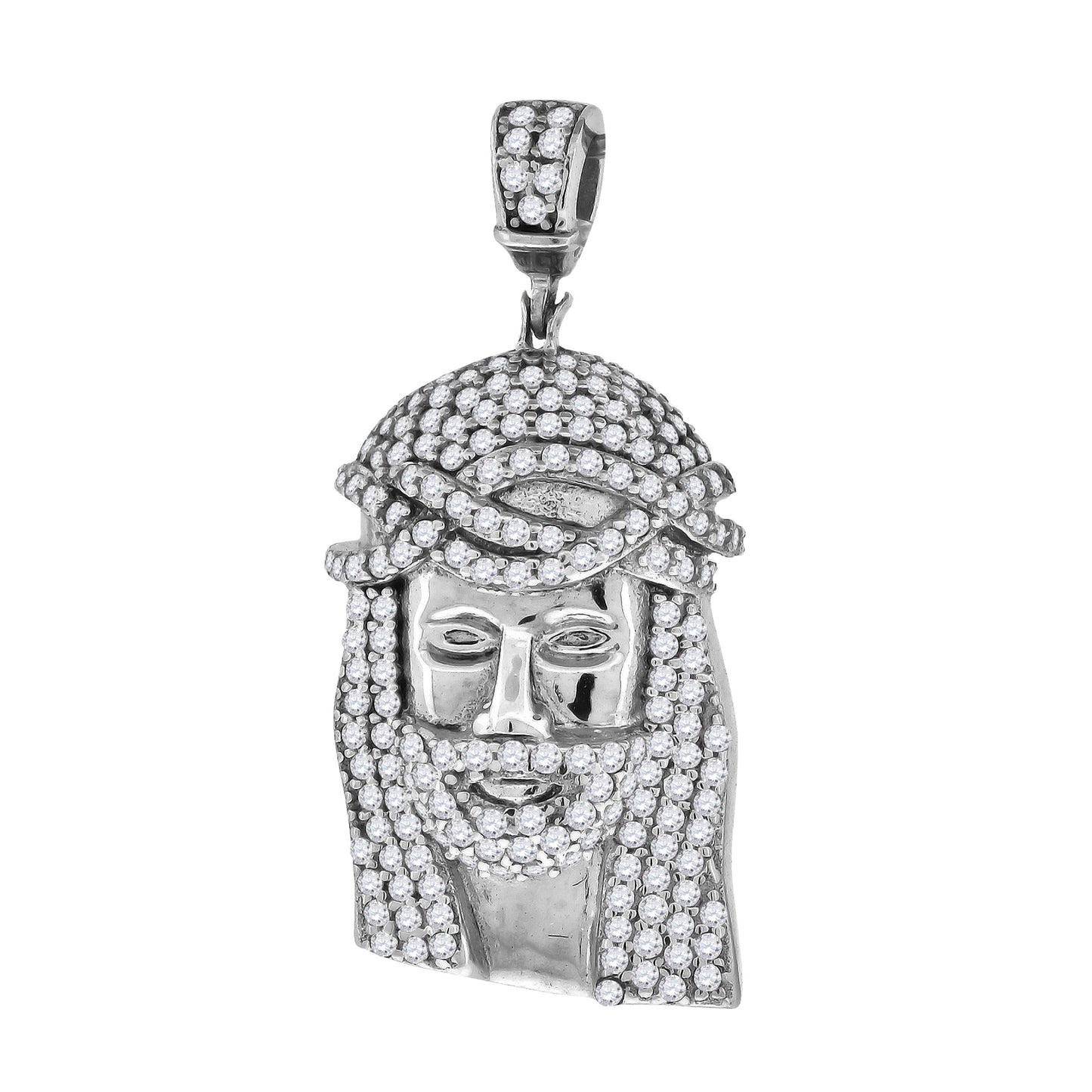 Sterling Silver Mens Cubic Zirconia Jesus Religious Charm Pendant