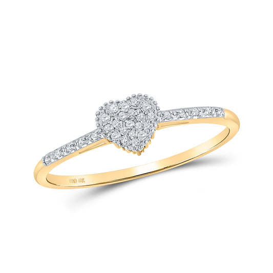 14K Yellow Gold Womens Round Diamond Slender Heart Ring 1/20 Cttw, Womens Size: 5-10