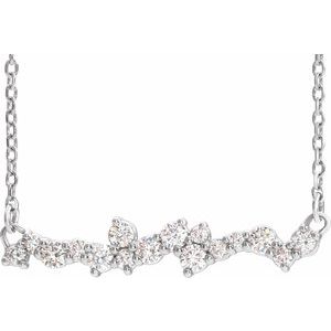14K White Gold 25 X 4.8 Mm 18 In Polished 1/3 Ctw Natural Diamond Scattered Necklace