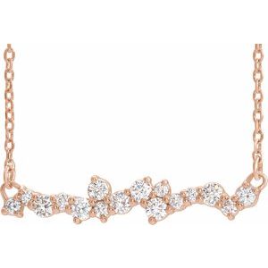 14K Rose Gold 25 X 4.8 Mm 18 In Polished 1/3 Ctw Natural Diamond Scattered Necklace