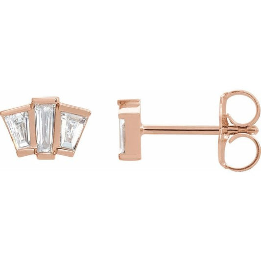 14K Rose Gold Tapered Baguette 4 X 1.75 X 1.25 Mm Friction Backs Polished 1/3 Ctw Natural Diamond Geometric Cluster Earrings