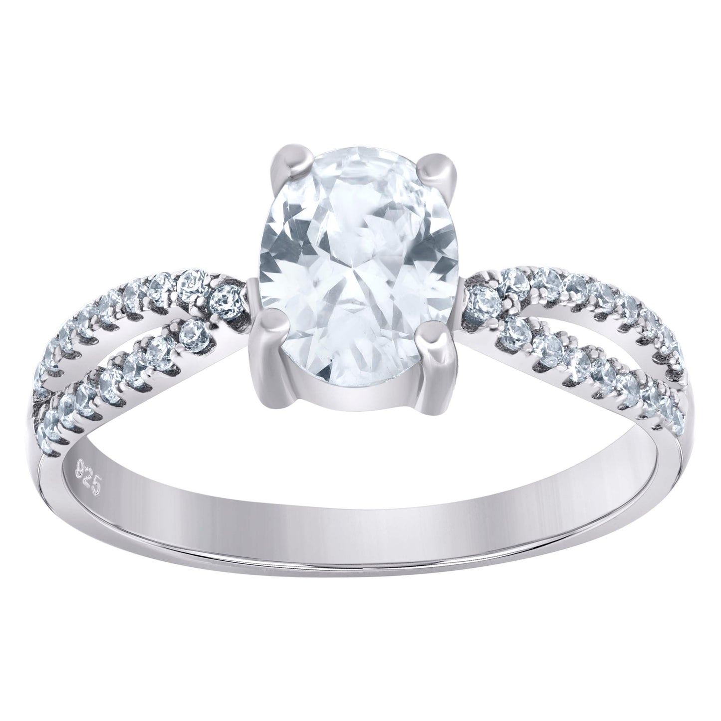 Sterling Silver Women's Oval Cubic Zirconia Fashion Bridal Anniversary Wedding Engagement Band Ring