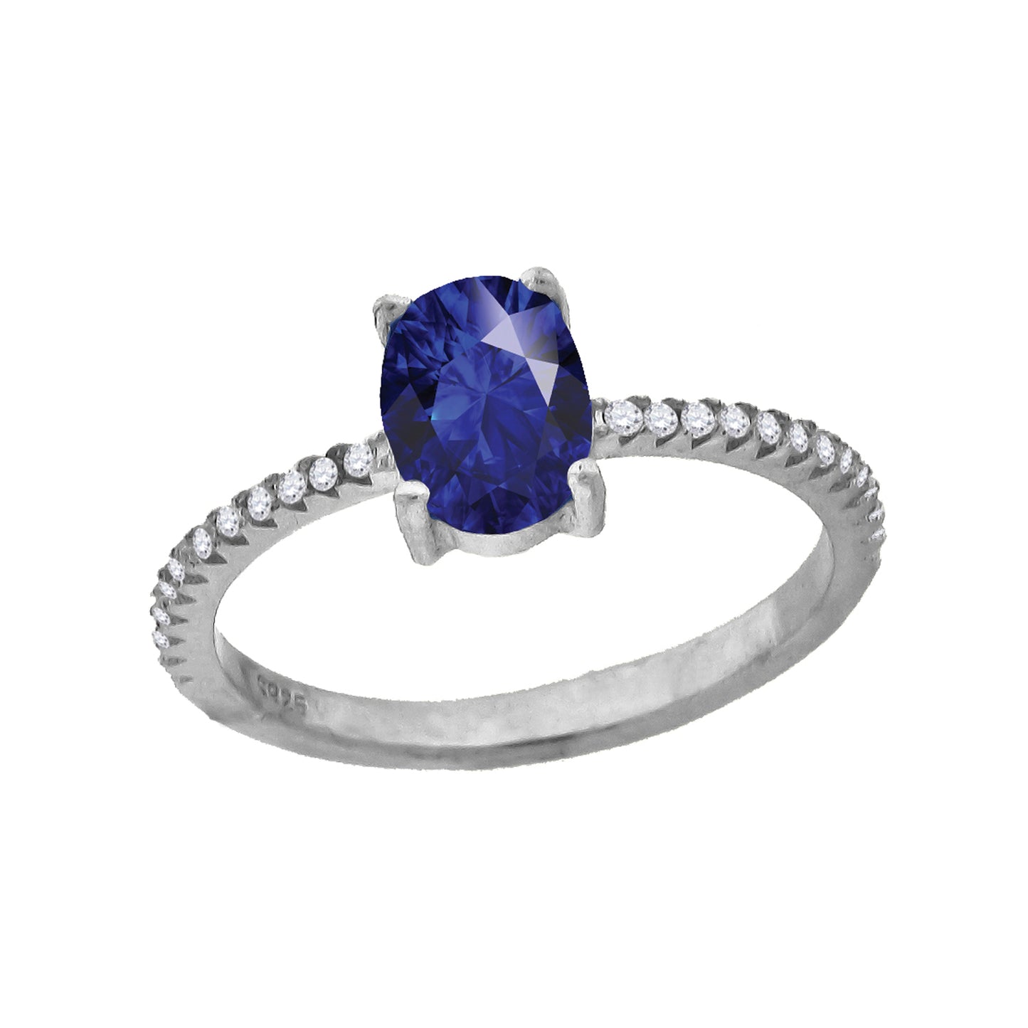 Sterling Silver Womens White Royal Blue Oval Cubic Zirconia Bridal Anniversary Wedding Engagement Band Ring
