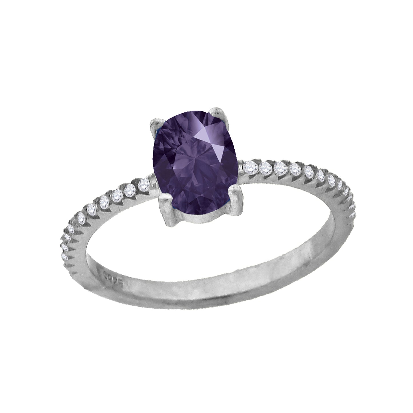 Sterling Silver Womens White Purple Oval Cubic Zirconia Bridal Anniversary Wedding Engagement Band Ring