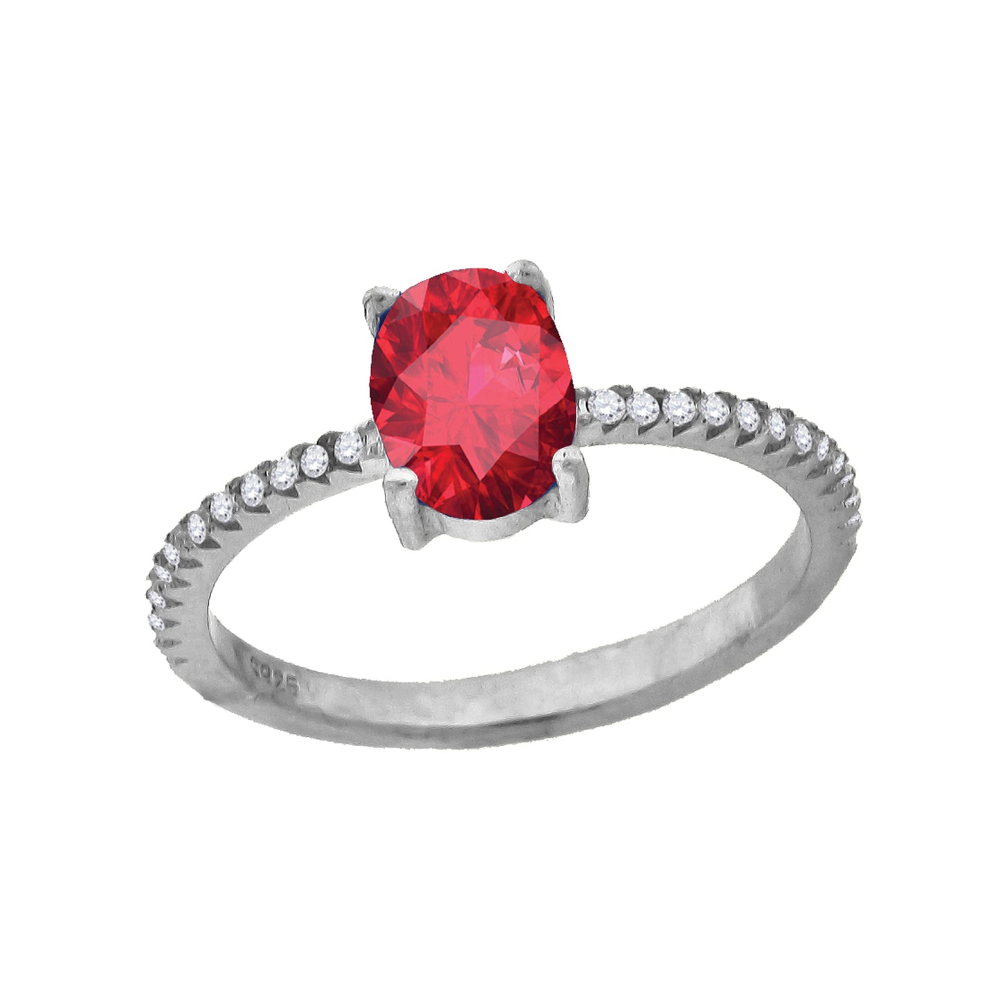 Sterling Silver Womens White Red Oval Cubic Zirconia Bridal Anniversary Wedding Engagement Band Ring