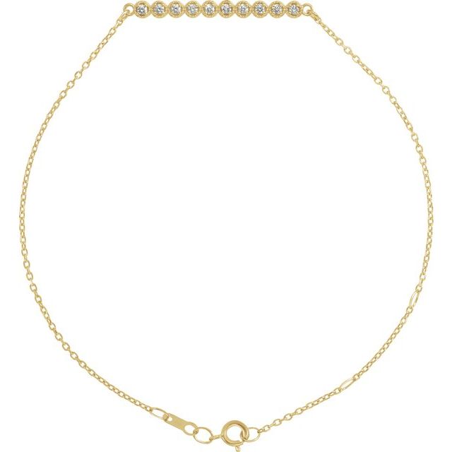 14K Yellow Gold Round 1.5 Mm 25.4 X 2.62 Mm 6 1/2-7 1/2 In I1, G-H Polished 1/8 Ctw Natural Diamond Bar Bracelet