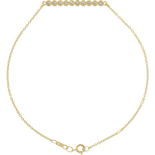 14K Yellow Gold Round 1.5 Mm 25.4 X 2.62 Mm 6 1/2-7 1/2 In I1, G-H Polished 1/8 Ctw Natural Diamond Bar Bracelet
