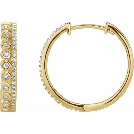 14K Yellow Or White Gold Round 19.1 Mm 3.6 Mm I1, H+ Pair Hinged Polished 1/3 Ctw Natural Diamond Geometric Hinged Hoop Earrings